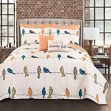 Lush D&eacute;cor Rowley Birds 7-Piece Reversible King Quilt Set in Multi. View a larger version of this product image.