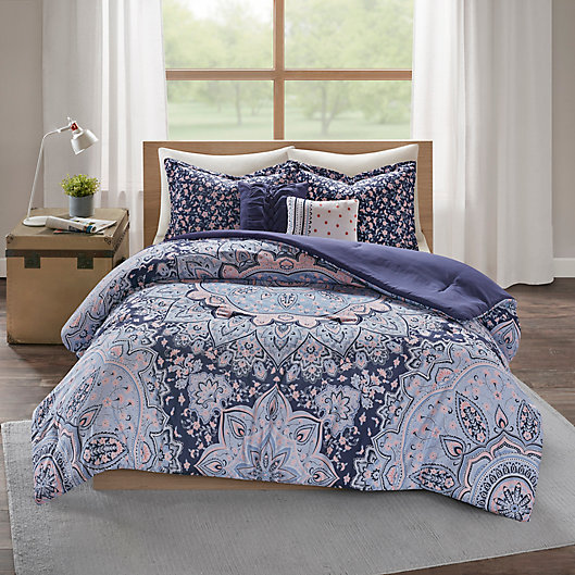 Alternate image 1 for Intelligent Design Odette 4-Piece Reversible Twin/Twin XL Comforter Set in Blue