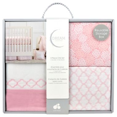Just Born&reg; Dream Crib Bedding Collection in Pink/White. View a larger version of this product image.