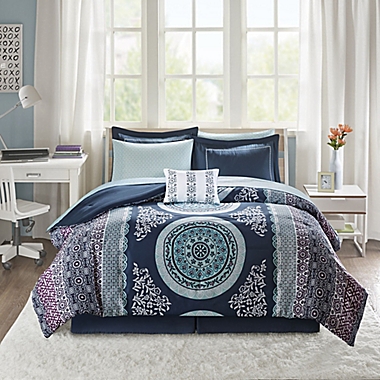 Intelligent Design Loretta 9-Piece Full Comforter Set in Navy. View a larger version of this product image.