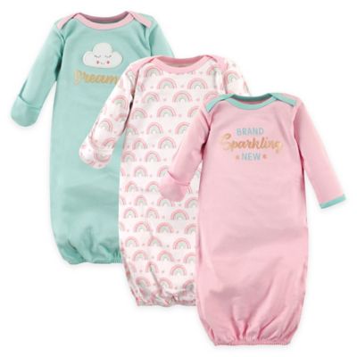 Luvable Friends&reg; Size 0-6M 3-Pack Sparkling New Infant Gowns in Pink/Teal