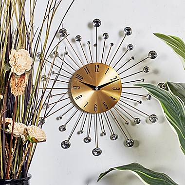 Ridge Road D&eacute;cor Beaded Burst Wall Clock in Gold. View a larger version of this product image.