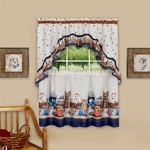 Alternate image 1 for Achim Precious Rod Pocket Kitchen Window Tier and Swag Set in Navy