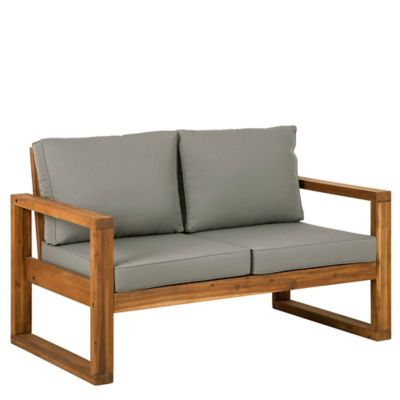 Forest Gate Otto Acacia Wood Patio Loveseat with Cushions in Brown