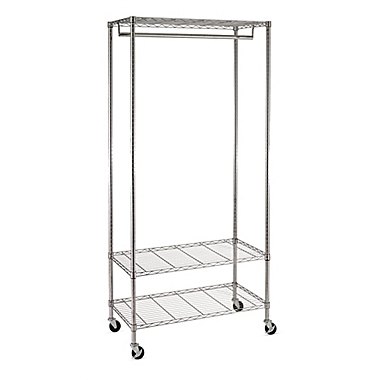 Honey-Can-Do&reg; 3-Shelf 36-Inch Deluxe Rolling Garment Rack in Chrome. View a larger version of this product image.
