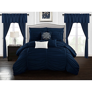 Chic Home Gruyeres 20-Piece Queen Comforter Set in Navy. View a larger version of this product image.
