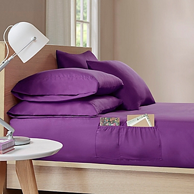 Intelligent Design Microfiber Queen Sheet Set with Pocket in Purple. View a larger version of this product image.
