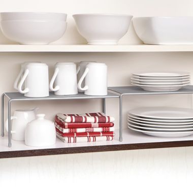 ORG Metal Mesh Expandable Cabinet Shelves in Metallic Chrome (Set of 2). View a larger version of this product image.