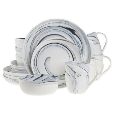 Artisanal Kitchen Supply&reg; Coupe Marbleized 16-Piece Dinnerware Set in Black/White. View a larger version of this product image.