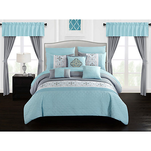 Alternate image 1 for Chic Home Jurgen 20-Piece Queen Comforter Set in Aqua Blue
