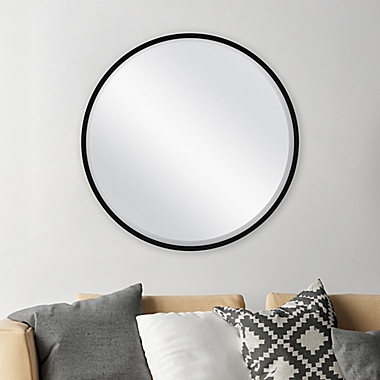 26-Inch Round Metal Wall Mirror in Black. View a larger version of this product image.