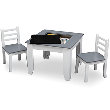 Delta Children&reg; Chelsea 3-Piece Table and Chairs Set with Storage in Grey/White. View a larger version of this product image.