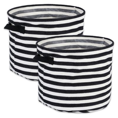 Design Imports Collapsible Round Fabric Striped Storage Bins (Set of 2)