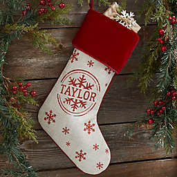 Stamped Snowflake Personalized Christmas Stocking in Red