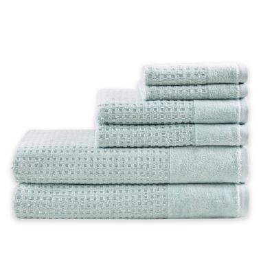 Madison Park&reg; 6-Piece Waffle Cotton Bath Towel Set in Aqua. View a larger version of this product image.
