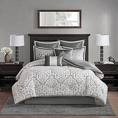 Details about   QUEEN Size Silver Grey 8 Piece Reversible Jacquard Comforter Set Machine Wash 