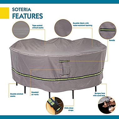 Soteria Polyester Water-Resistant 76-Inch Round Table with Chairs Cover in Grey. View a larger version of this product image.