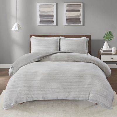 Taupe Stripes Duvet Set Madison Park Amherst Full//Queen Size-Blue Ultra Soft Microfiber Light Weight Bed Comforter Covers, 90x90 6 Piece