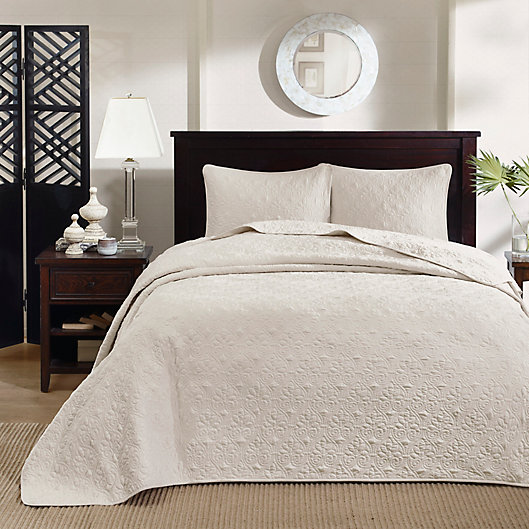 3 Piece Bedspread Set In Ivory, Bed Bath And Beyond Bedspread Sets