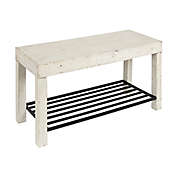 Kate and Laurel Jeran Rustic Farmhouse Bench in White with Iron Shoe Shelf