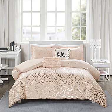 Intelligent Designs Zoey Metallic Triangle Full/Queen Duvet Cover Set in Blush/Rose Gold. View a larger version of this product image.