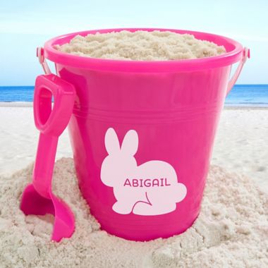 Easter Characters Personalized Plastic Beach Pail &amp; Shovel in Pink. View a larger version of this product image.