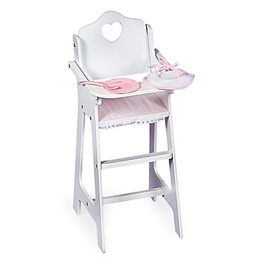 Badger Basket Doll High Chair with Accessories and Personalization Kit in White/Pink/Gingham. View a larger version of this product image.
