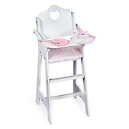 Badger Basket Doll High Chair with Accessories and Personalization Kit in White/Pink/Gingham