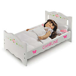 Badger Baskets Doll Bed with Bedding and Personalization Kit in White Rose