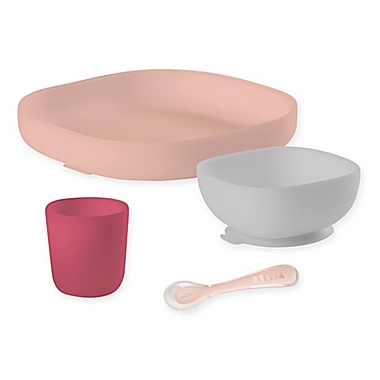 BEABA&reg; 4-Piece Silicone Suction Meal Set in Rose. View a larger version of this product image.
