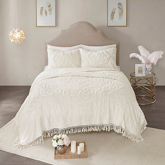 Alternate image 1 for Madison Park Laetitia 3-Piece Full/Queen Coverlet Set in Ivory