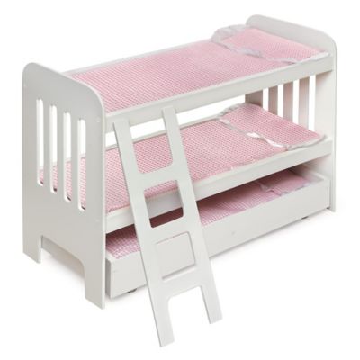 Badger Basket Trundle Doll Bunk Bed with Ladder and Personalization Kit in White/Pink