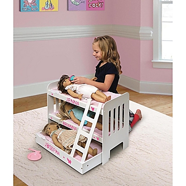 Badger Basket Trundle Doll Bunk Bed with Ladder and Personalization Kit in White/Pink. View a larger version of this product image.