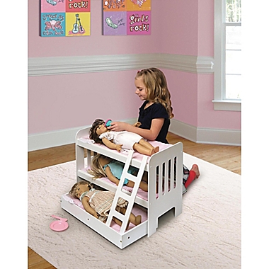 Badger Basket Trundle Doll Bunk Bed with Ladder and Personalization Kit in White/Pink. View a larger version of this product image.