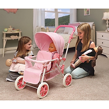 Badger Basket Double Doll Front-To-Back Stroller in Pink/Gingham. View a larger version of this product image.