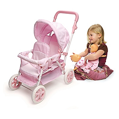 Badger Basket Double Doll Front-To-Back Stroller in Pink/Gingham. View a larger version of this product image.