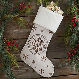 Stamped Snowflake Personalized Christmas Stocking in Beige