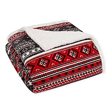 Eddie Bauer&reg; Classic Fair Isle Ultra Soft Plush Fleece Reversible King Blanket in Red. View a larger version of this product image.