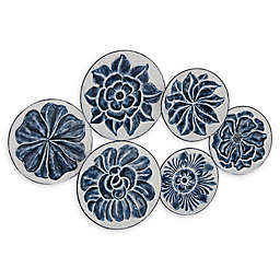 Ridge Road Décor 21-Inch x 34-Inch Eclectic Iron Floral Discs Wall Art in White/Blue