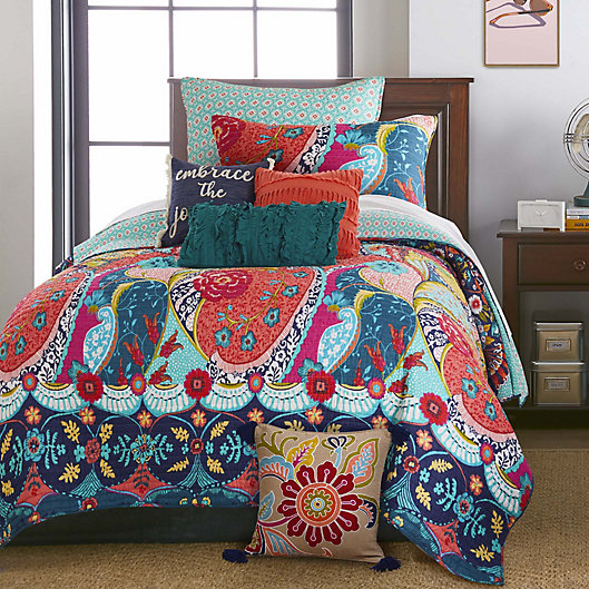 Check Pattern 3 Piece Quilted Bedspread Printed Patchwork Comforter Bed Throw with Pillowshams Check Denim Blue, Double