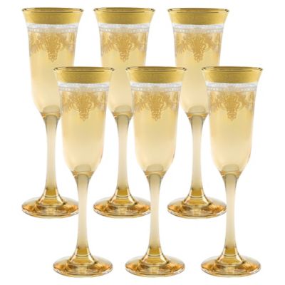 Lorren Home Trends Stencil Champagne Flutes In Amber (Set Of 6)