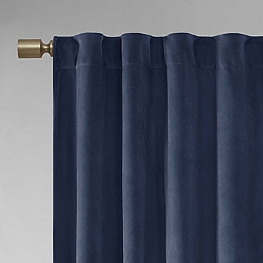510 Design Colt Velvet 84-Inch Rod Pocket Room Darkening Curtain Panel in Navy (Set of 2). View a larger version of this product image.