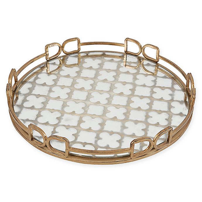 A B Home Valentina Round Mirrored Tray, Mirrored Gold Decorative Tray