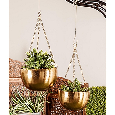 2-Piece Round Iron Hanging Planter Set in Gold. View a larger version of this product image.