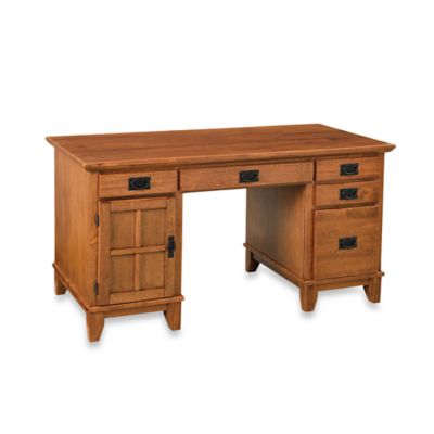 Home Styles Arts & Crafts Pedestal Desk in Cottage Oak Finish