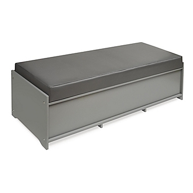 Badger Basket Kid&#39;s Storage Bench with Cushion and 3 Bins in Grey. View a larger version of this product image.