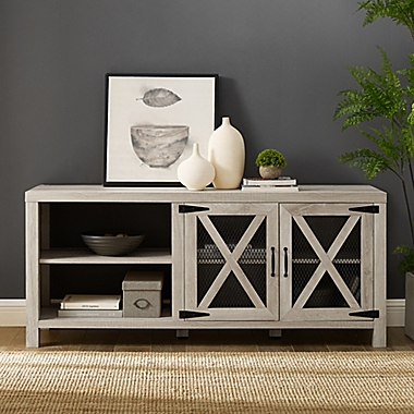 Forest Gate Wheatland 58-Inch Modern Farmhouse 2-Door &amp; Open Shelving TV Stand. View a larger version of this product image.