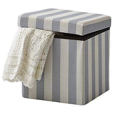 Bee &amp; Willow&trade; Linen Upholstered Stripe Ottoman in Blue. View a larger version of this product image.