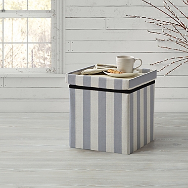 Bee &amp; Willow&trade; Linen Upholstered Stripe Ottoman in Blue. View a larger version of this product image.