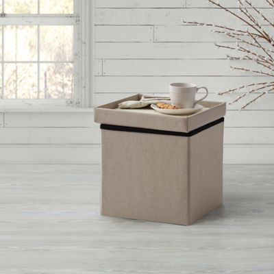 Bee & Willow Home&trade; Linen Upholstered Ottoman in Taupe
